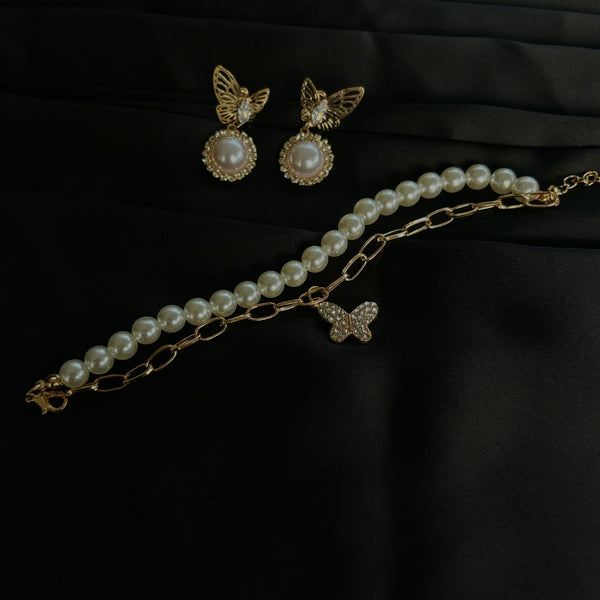 Butterfly Pearl Earring & Bracelet